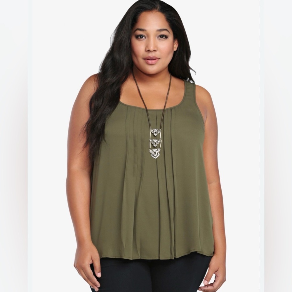 Torrid Olive Green Pintuck Sleeveless Top Plus Size 2X N14